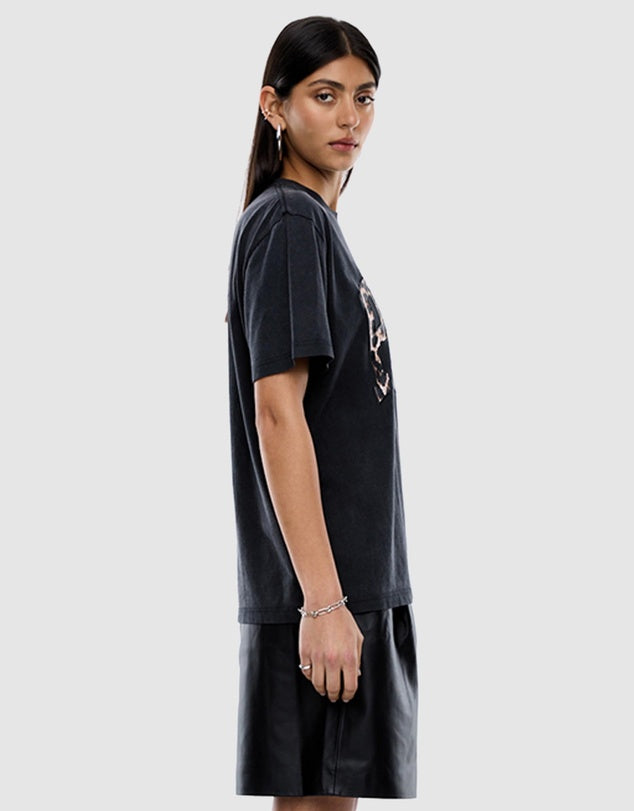 Ena Pelly Leopard Collegiate Tee-Vintage Black