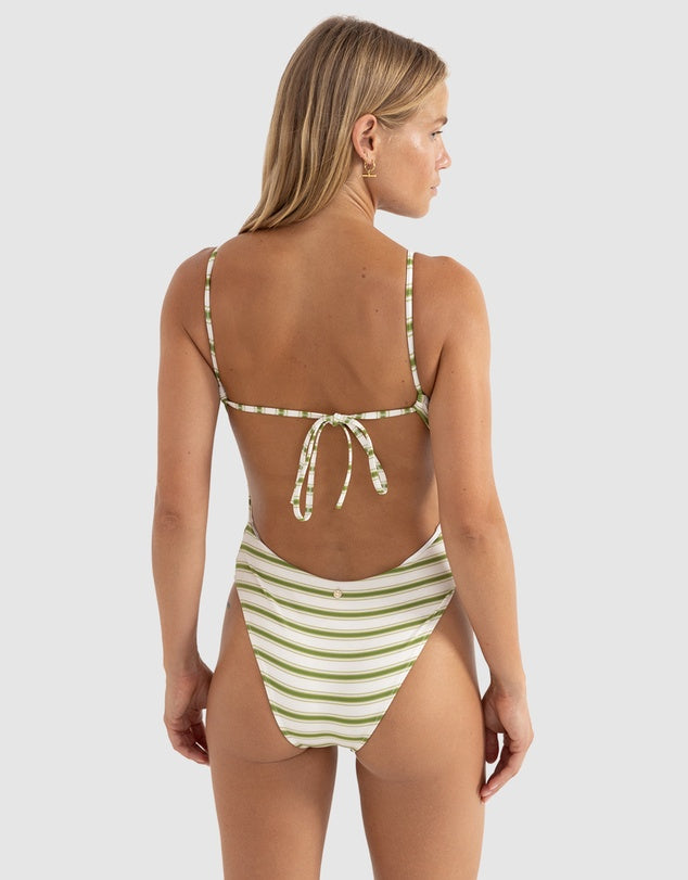 Rhythm Tami Stripe Tie Back Minimal One Piece-Green