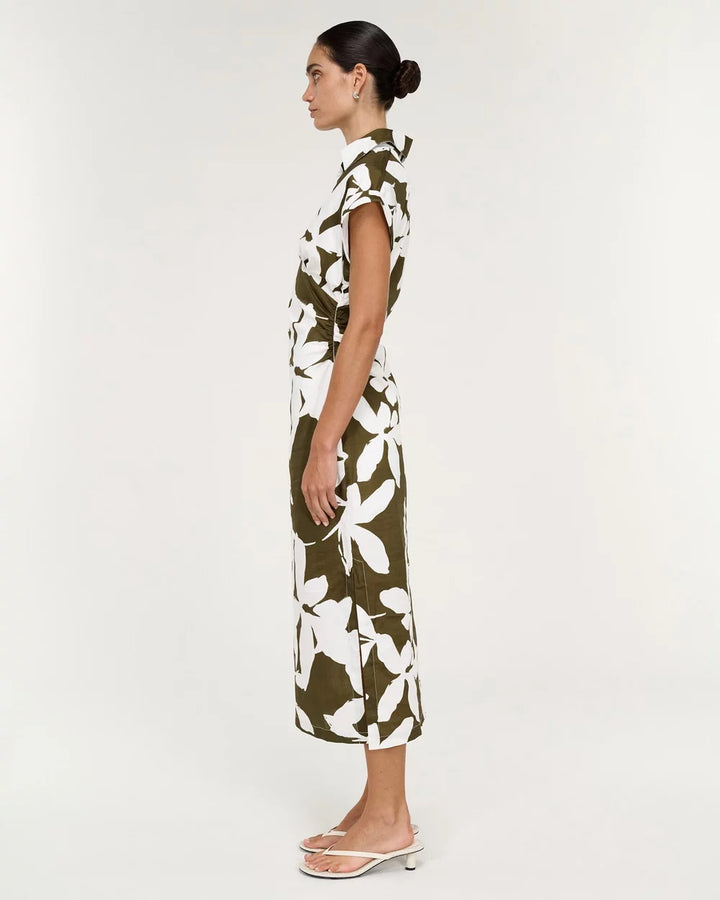Staple The Label Liora Shirt Midi Dress - Khaki/Cream