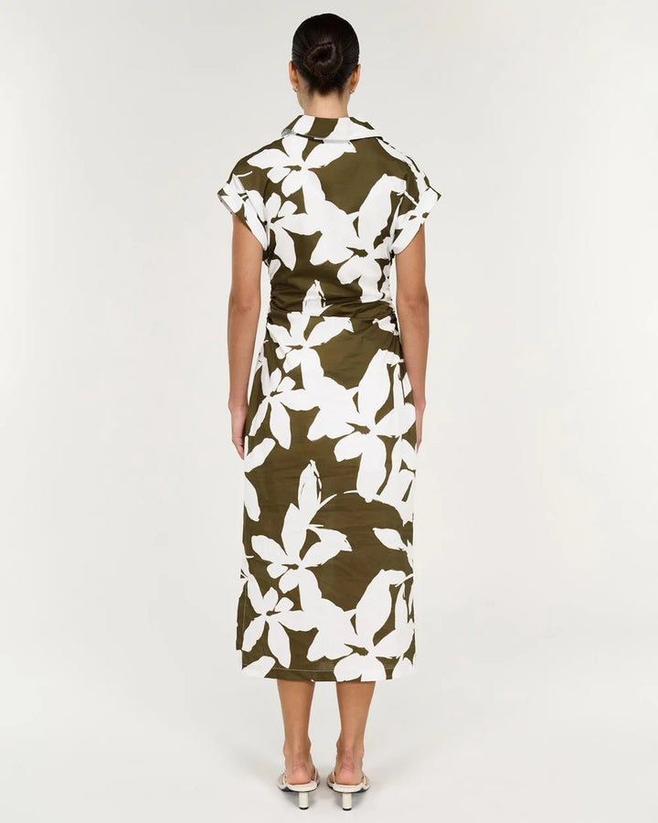 Staple The Label Liora Shirt Midi Dress - Khaki/Cream