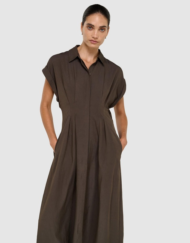 Staple The Label Lucienne Midi Shirtdress - Dark Olive