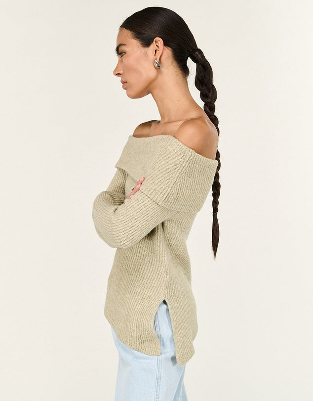 Staple The Label Alba Off Shoulder Knit - Moss