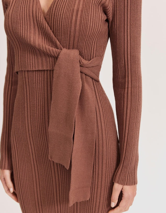 Staple The Label Maxine Wrap Front Knit Dress - Nutshell