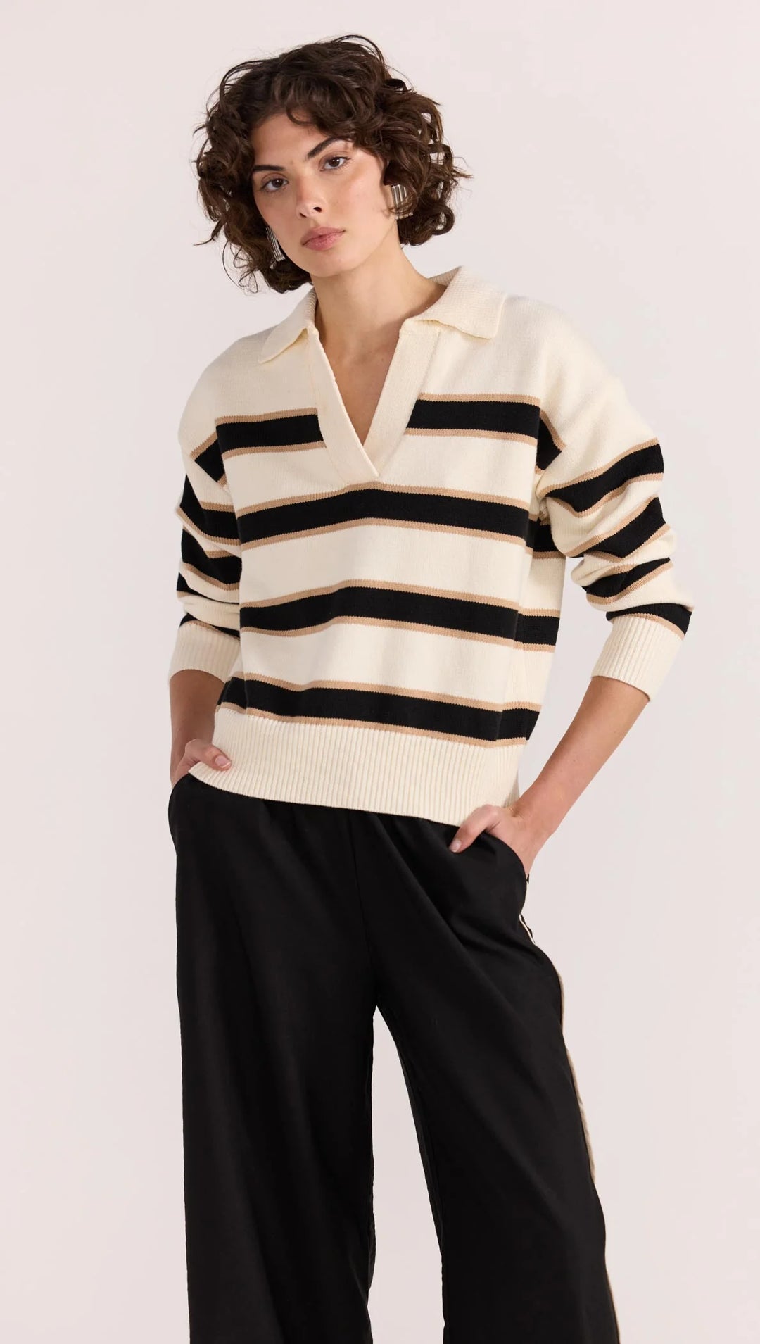 Staple The Label Hudson Polo Jumper - Cream/Black