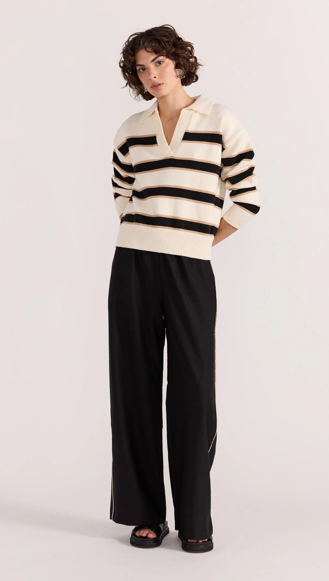 Staple The Label Hudson Polo Jumper - Cream/Black