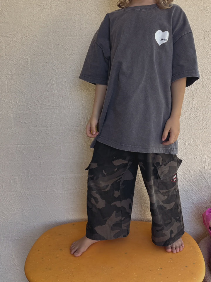 SSAINT Kids Heart Tee - Acid Wash Charcoal