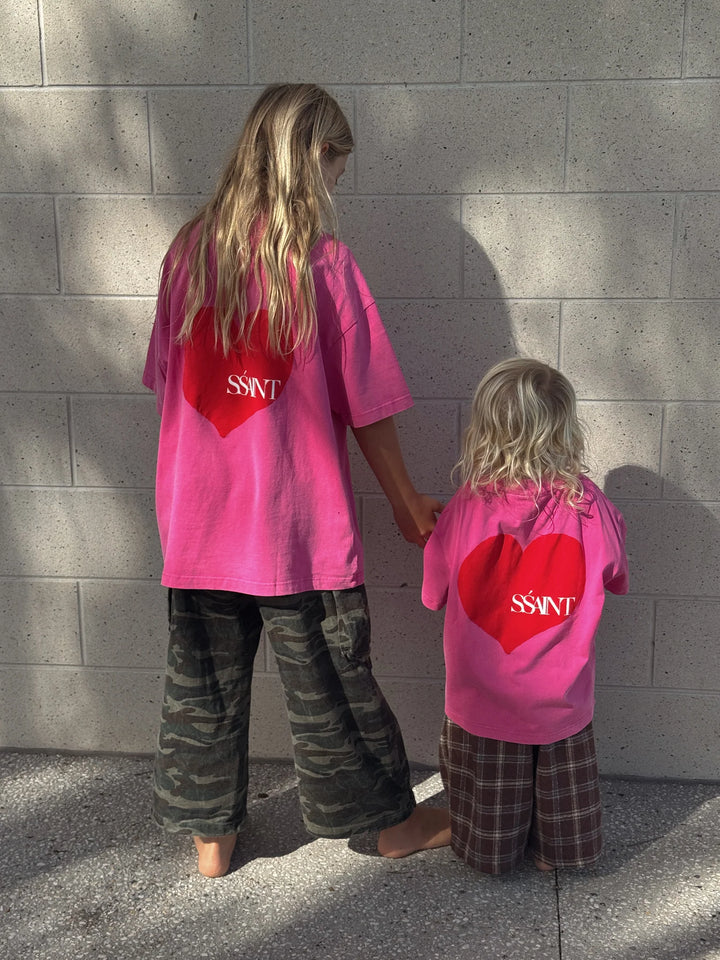 SSAINT Kids Heart Tee - Acid Wash Pink