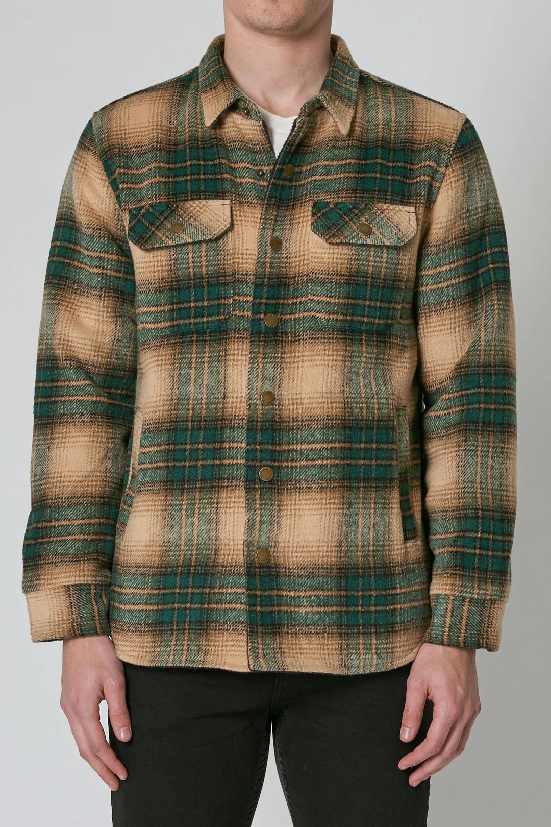 Rollas Men At Work Check Shacket - Green Check