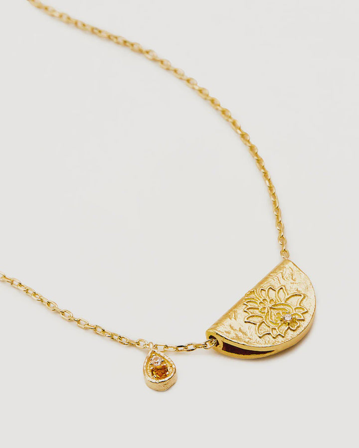 By Charlotte 18k Gold Vermeil Lotus Birthstone Necklace - November/Citrine
