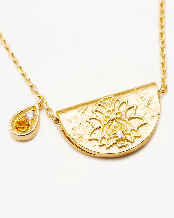 By Charlotte 18k Gold Vermeil Lotus Birthstone Necklace - November/Citrine