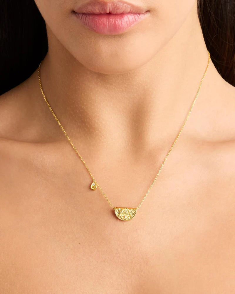 By Charlotte 18k Gold Vermeil Lotus Birthstone Necklace - November/Citrine
