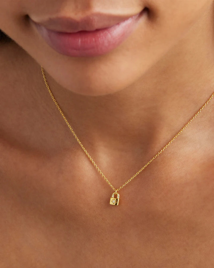 By Charlotte Crystal Lotus Padlock Necklace - 18k Gold Vermeil