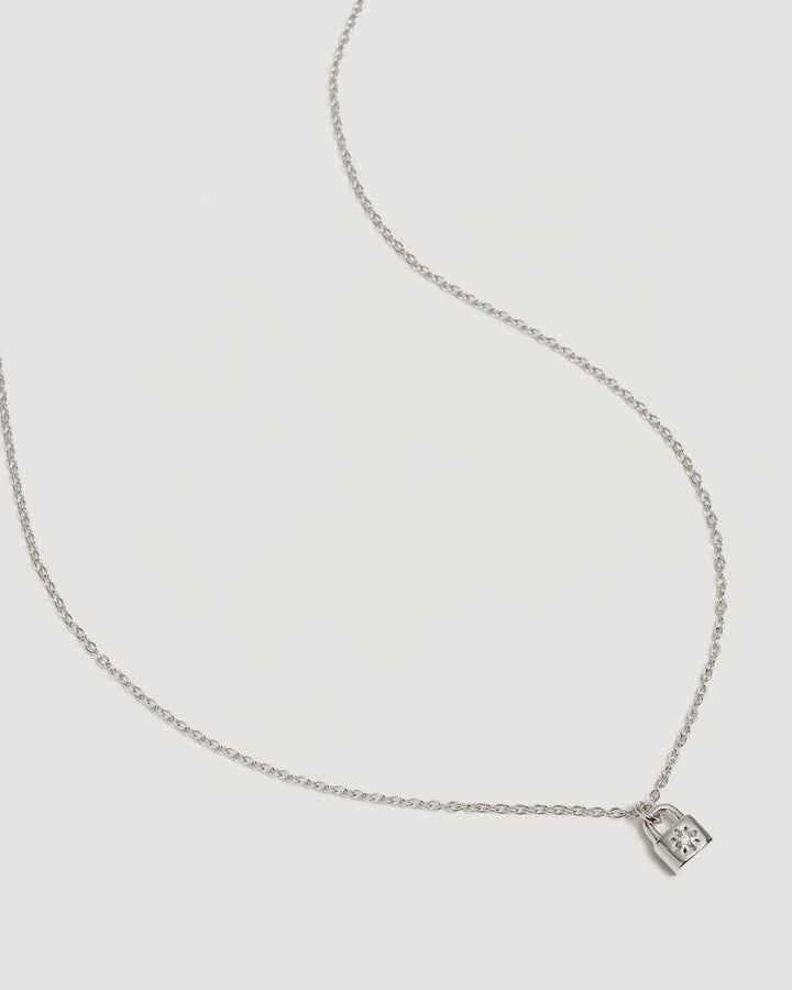 By Charlotte Crystal Lotus Padlock Necklace - Sterling Silver