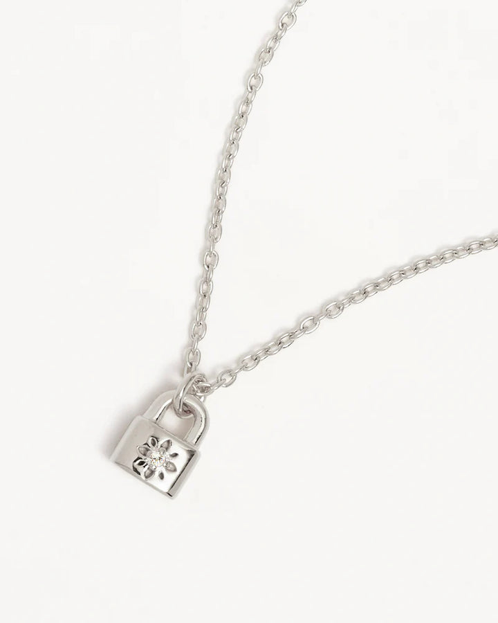 By Charlotte Crystal Lotus Padlock Necklace - Sterling Silver