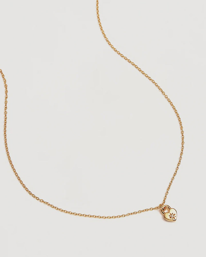 By Charlotte Crystal Lotus Heart Padlock Necklace - 18k Gold Vermeil