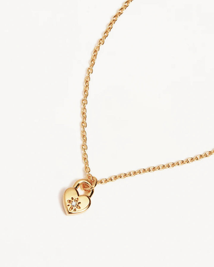 By Charlotte Crystal Lotus Heart Padlock Necklace - 18k Gold Vermeil