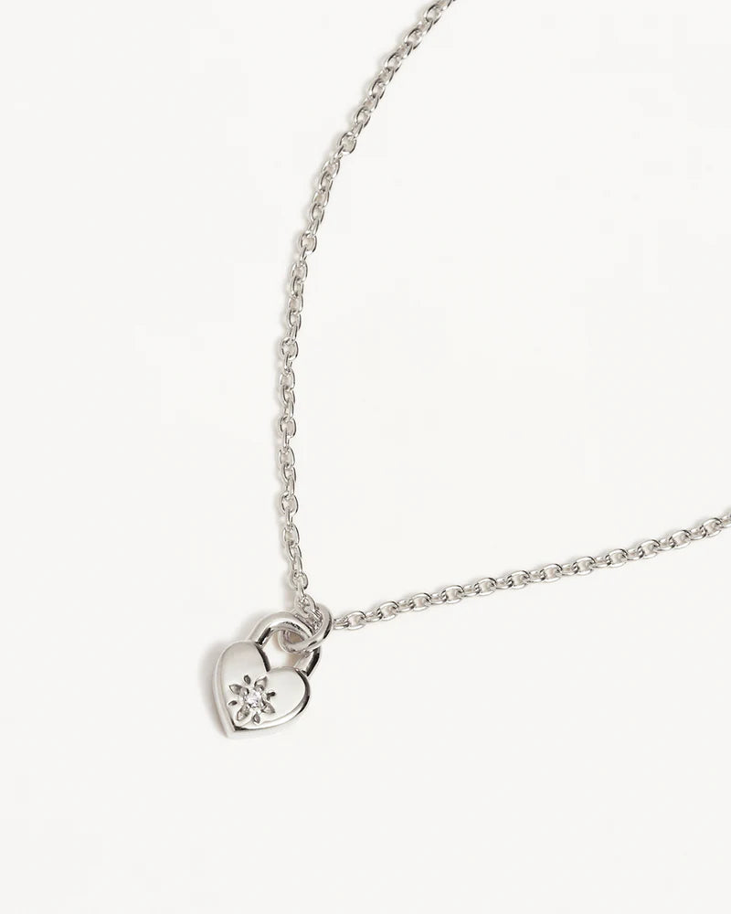 By Charlotte Crystal Lotus Heart Padlock Necklace - Sterling Silver