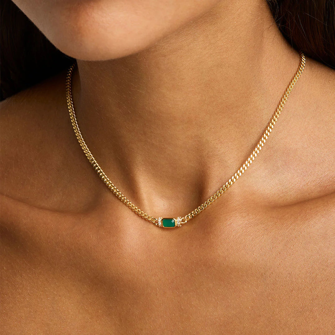 By Charlotte Strength Within Green Onyx Curb Choker - 18k Gold Vermeil