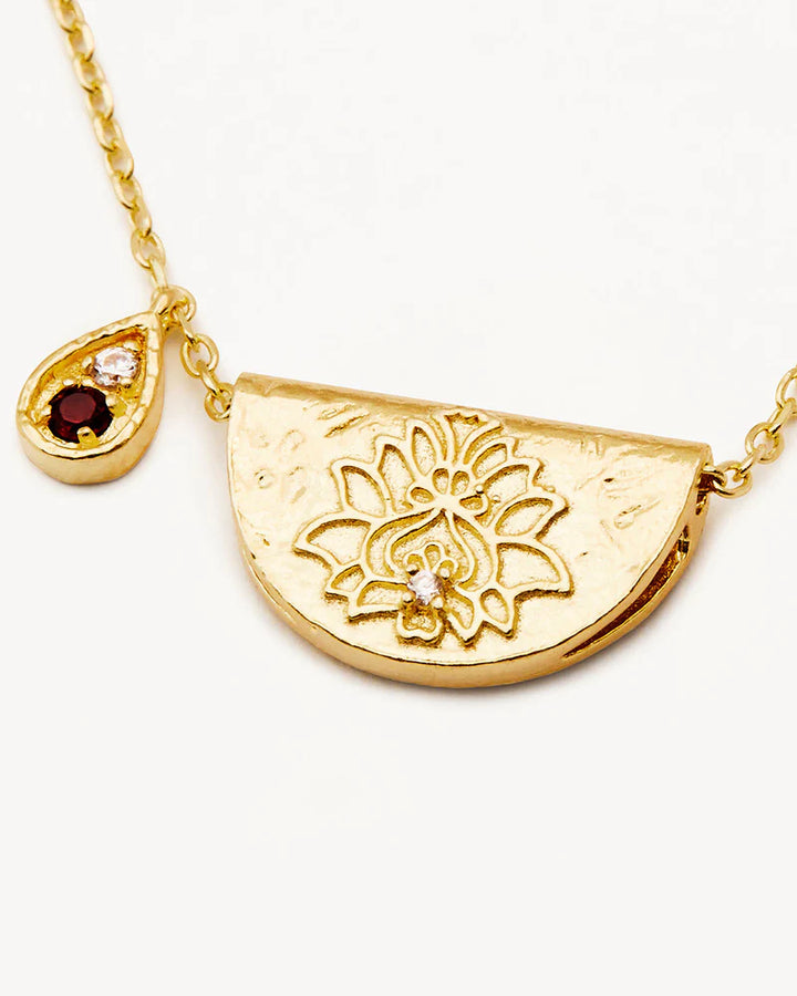 By Charlotte 18k Gold Vermeil Lotus Birthstone Necklace - January/Garnet