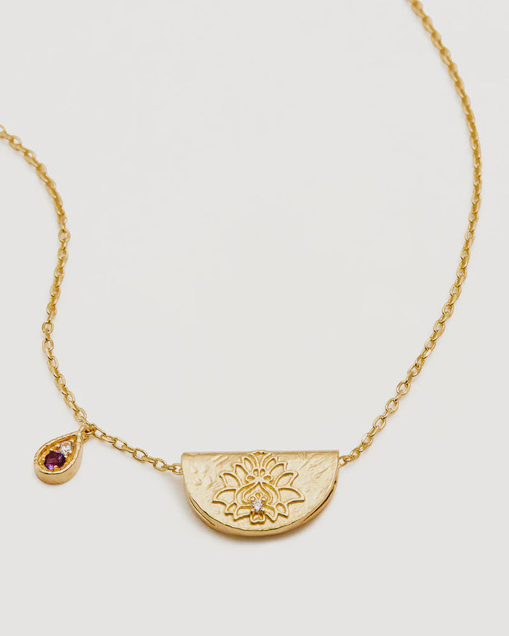 By Charlotte 18k Gold Vermeil Lotus Birthstone Necklace - February/Amethyst