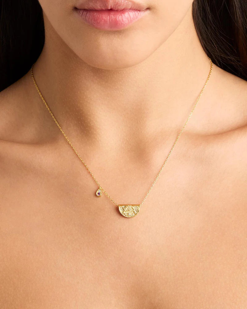 By Charlotte 18k Gold Vermeil Lotus Birthstone Necklace - February/Amethyst