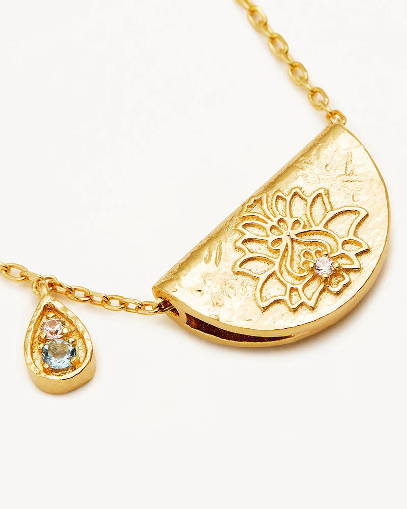 By Charlotte 18k Gold Vermeil Lotus Birthstone Necklace - March/Aquamarine