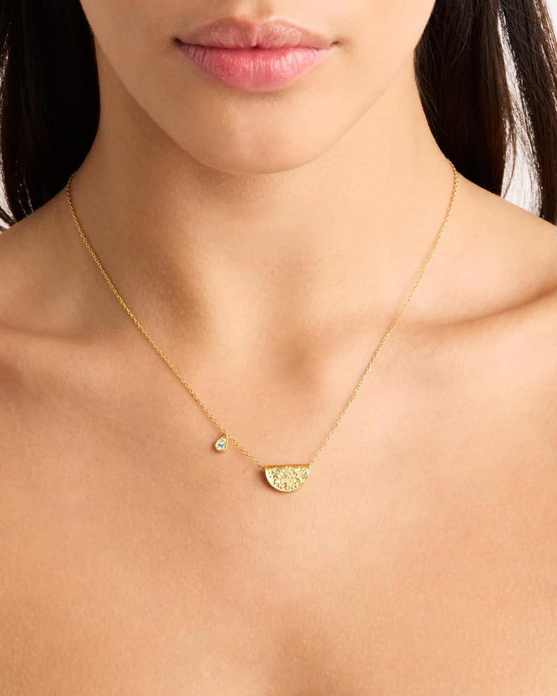 By Charlotte 18k Gold Vermeil Lotus Birthstone Necklace - March/Aquamarine