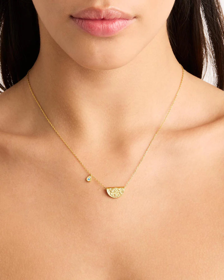By Charlotte 18k Gold Vermeil Lotus Birthstone Necklace - March/Aquamarine