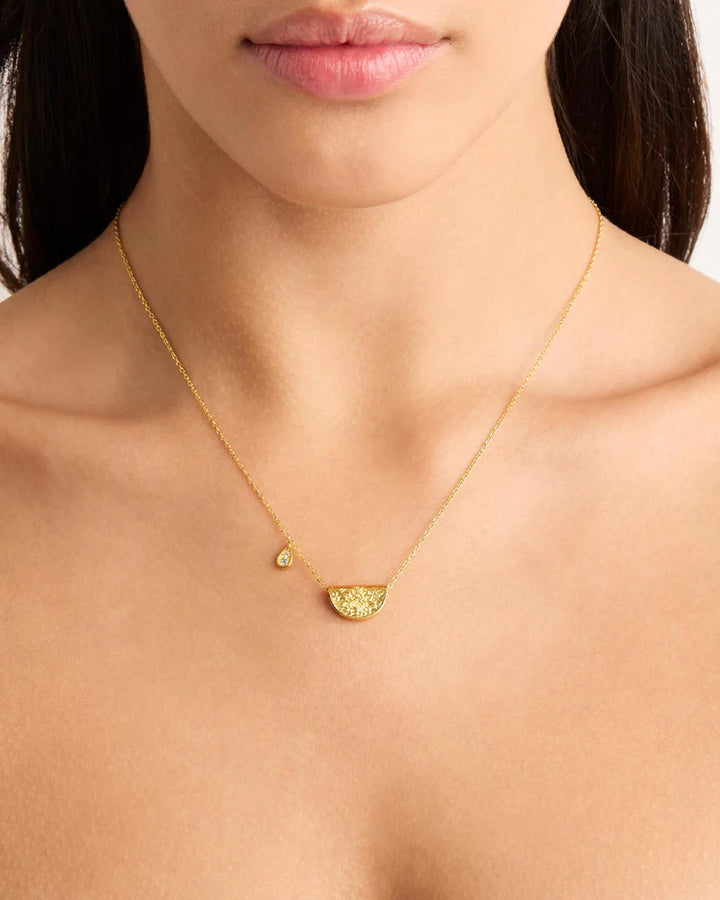 By Charlotte 18k Gold Vermeil Lotus Birthstone Necklace - April/White Topaz