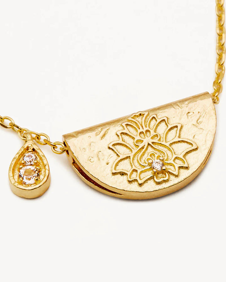 By Charlotte 18k Gold Vermeil Lotus Birthstone Necklace - April/White Topaz