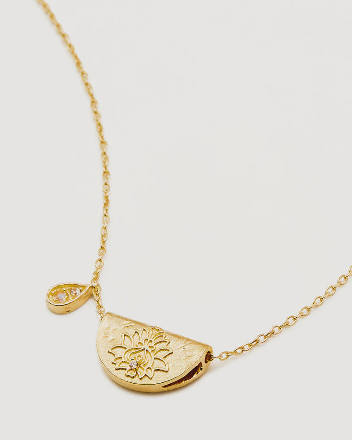 By Charlotte 18k Gold Vermeil Lotus Birthstone Necklace - June/Moonstone