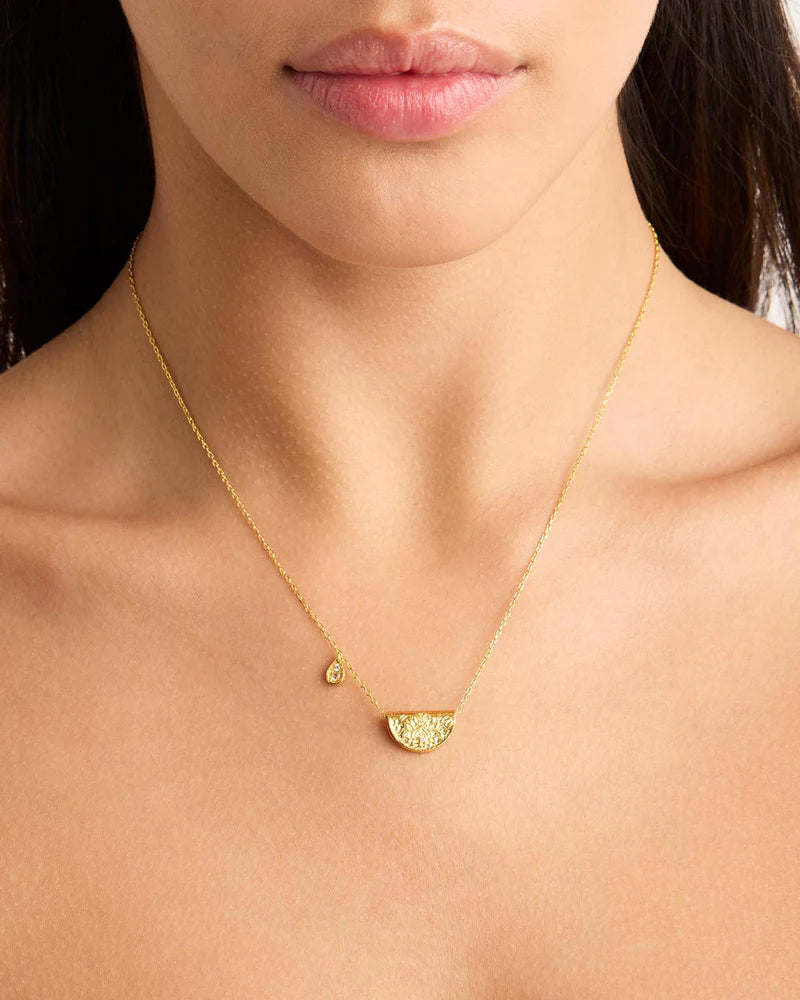 By Charlotte 18k Gold Vermeil Lotus Birthstone Necklace - June/Moonstone