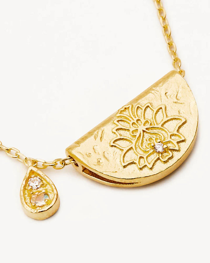 By Charlotte 18k Gold Vermeil Lotus Birthstone Necklace - June/Moonstone