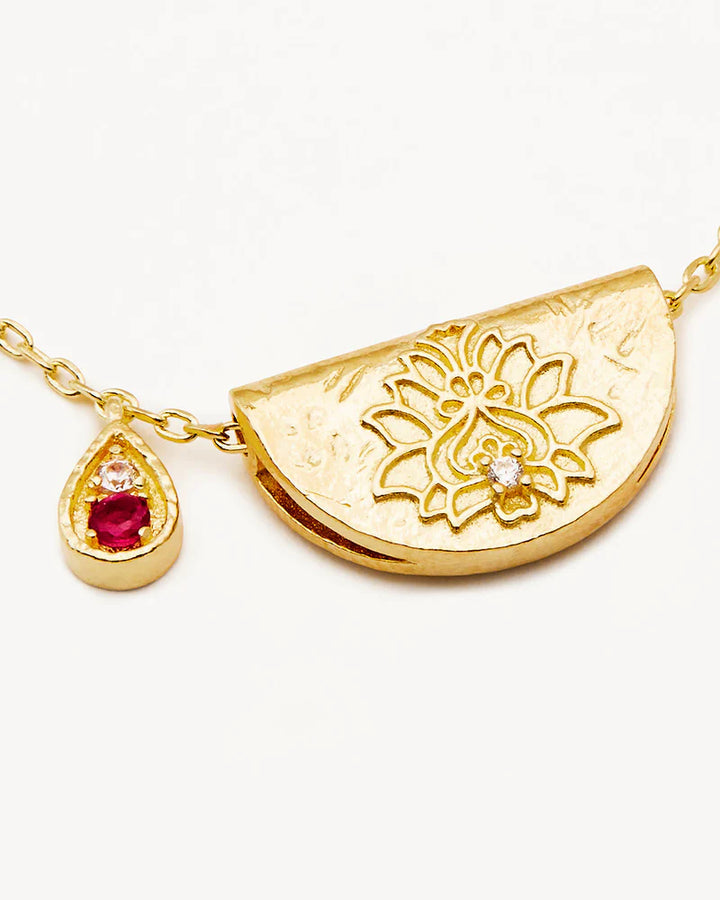 By Charlotte 18k Gold Vermeil Lotus Birthstone Necklace - July/Ruby