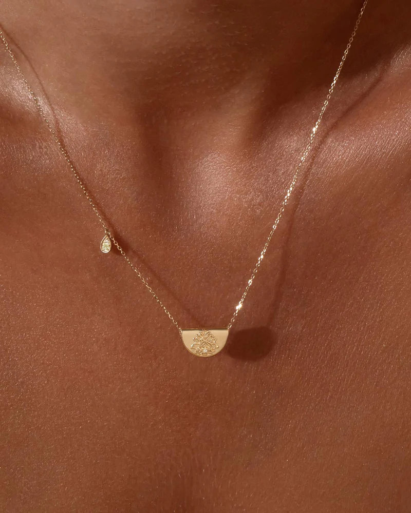 By Charlotte 14k Solid Gold Birthstone Diamond Necklace - August - Peridot