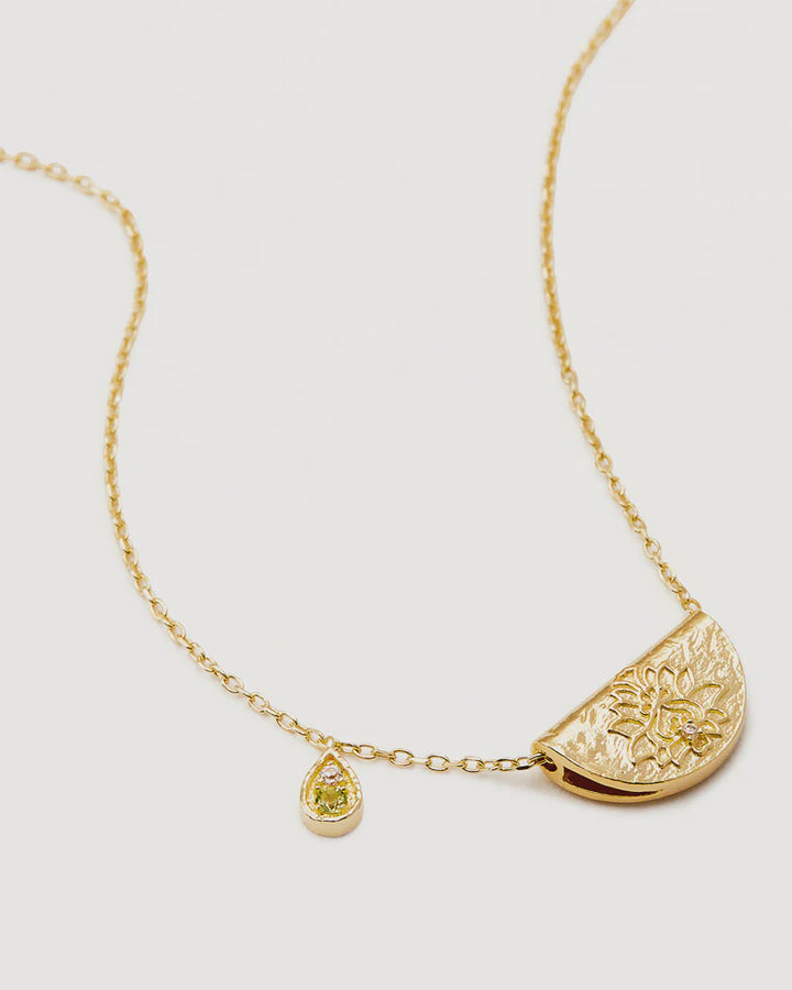 By Charlotte 18k Gold Vermeil Lotus Birthstone Necklace - August/Peridot