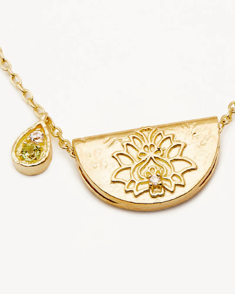 By Charlotte 18k Gold Vermeil Lotus Birthstone Necklace - August/Peridot