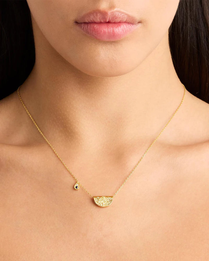 By Charlotte 18k Gold Vermeil Lotus Birthstone Necklace - September/Sapphire
