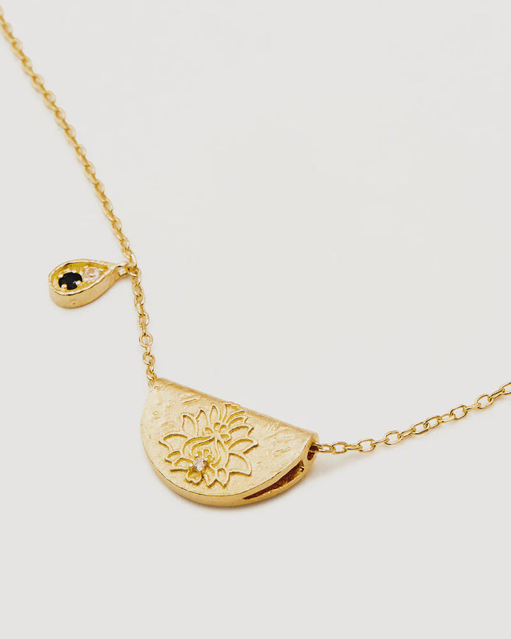 By Charlotte 18k Gold Vermeil Lotus Birthstone Necklace - September/Sapphire