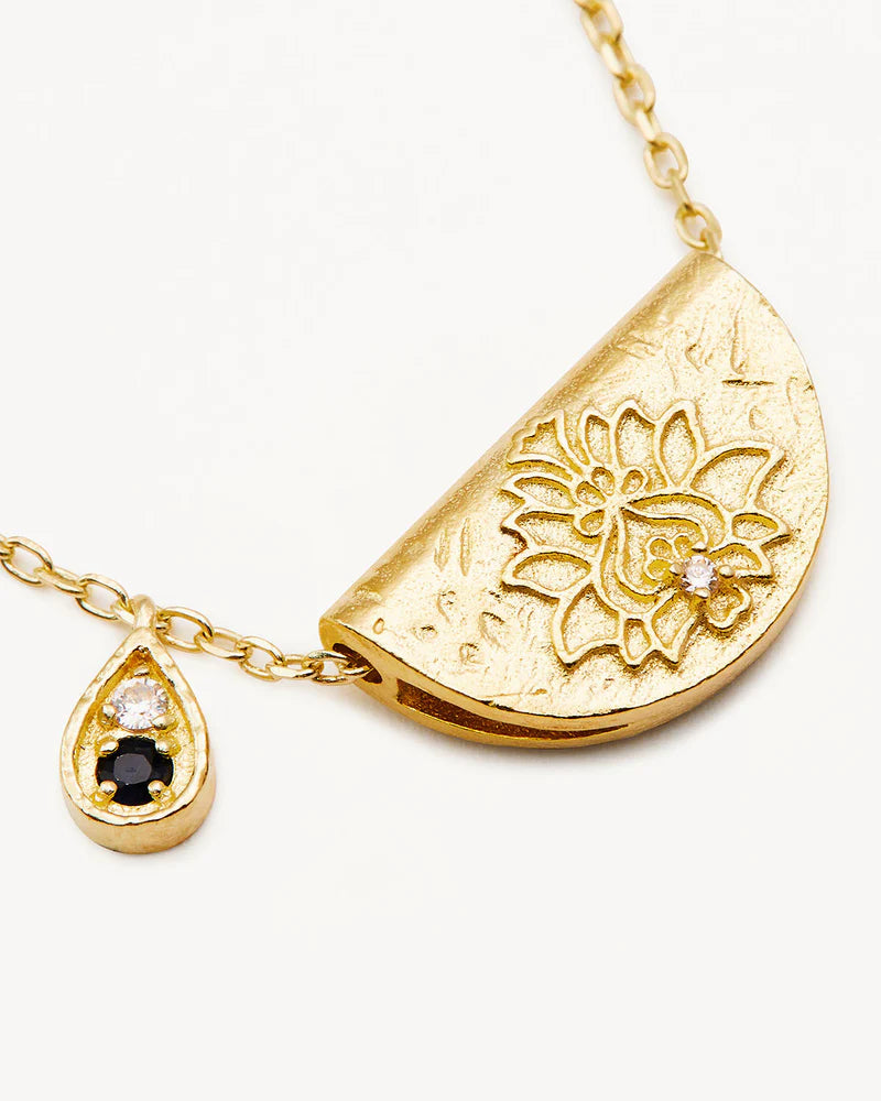By Charlotte 18k Gold Vermeil Lotus Birthstone Necklace - September/Sapphire