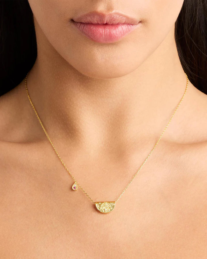 By Charlotte 18k Gold Vermeil Lotus Birthstone Necklace - October/Pink Tourmaline