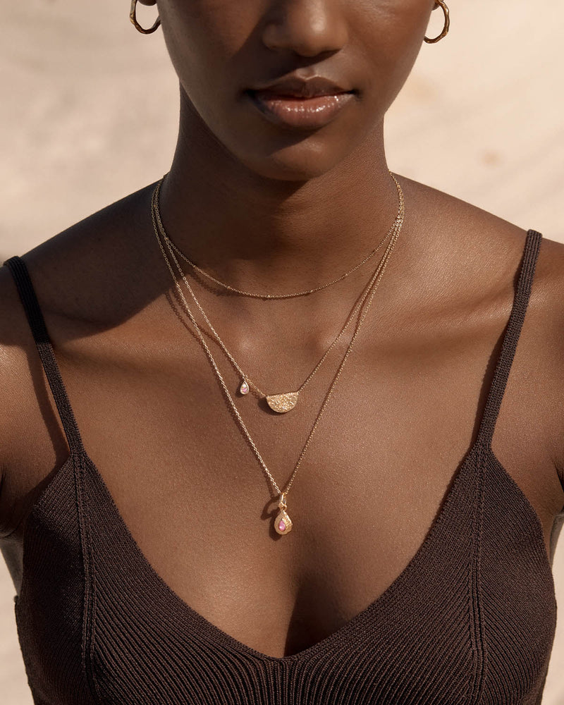 By Charlotte 18k Gold Vermeil Lotus Birthstone Necklace - October/Pink Tourmaline