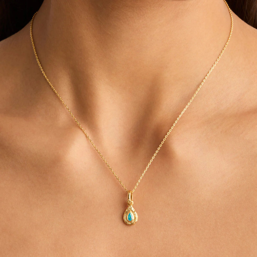 By Charlotte With Love Birthstone Annex Link Pendant - December/Turquoise - 18k Gold Vermeil