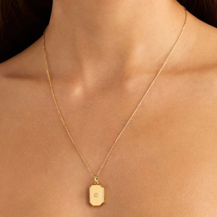 By Charlotte Rectangular Lotus Locket Pendant - 18k Gold Vermeil