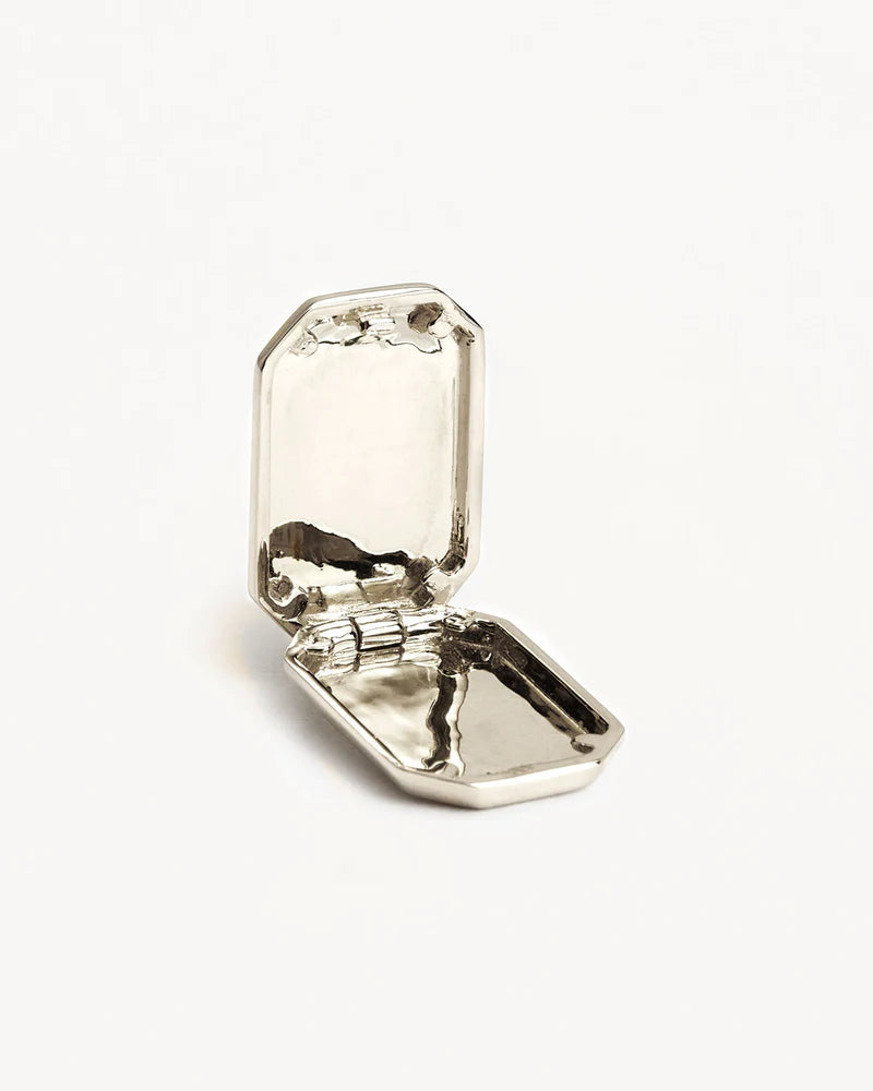 By Charlotte Rectangular Lotus Locket Pendant- Sterling Silver