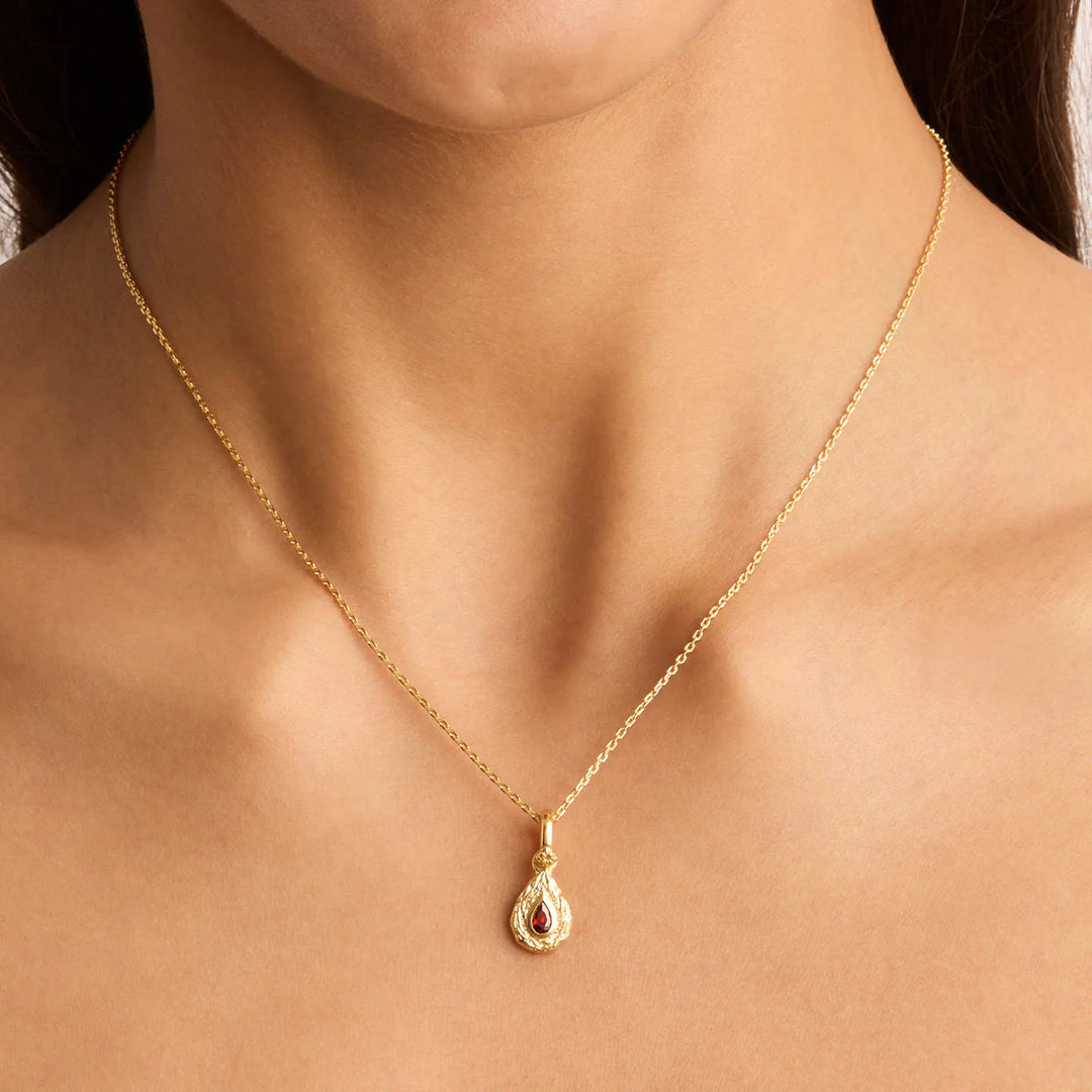 By Charlotte With Love Birthstone Annex Link Pendant - January/Garnet - 18k Gold Vermeil