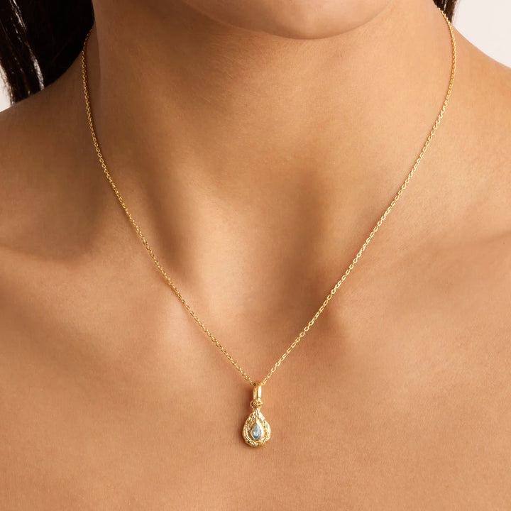 By Charlotte With Love Birthstone Annex Link Pendant - March/Aquamarine - 18k Gold Vermeil