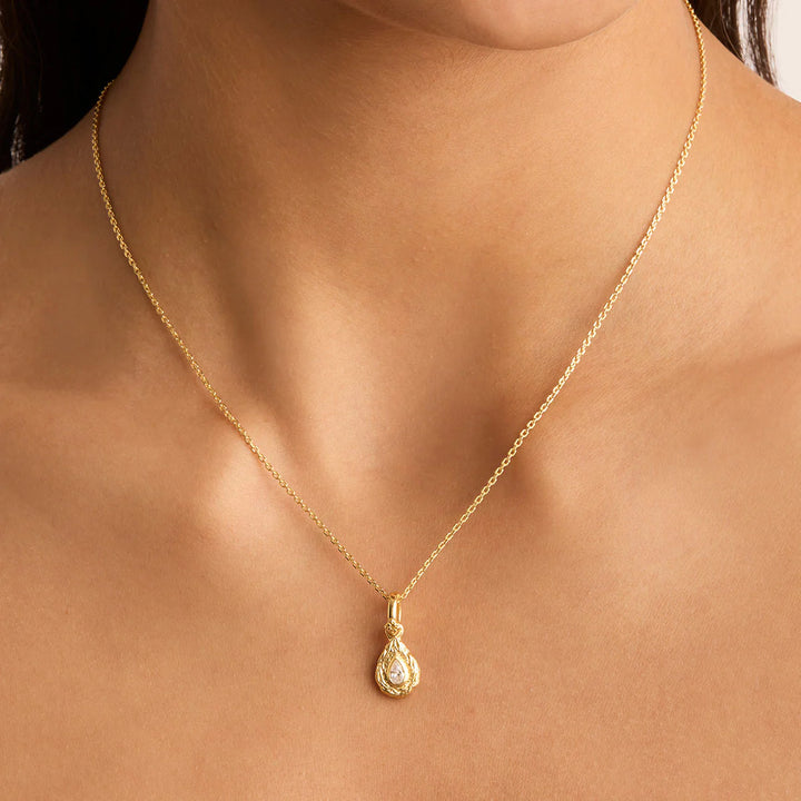 By Charlotte With Love Birthstone Annex Link Pendant - April/White Topaz - 18k Gold Vermeil