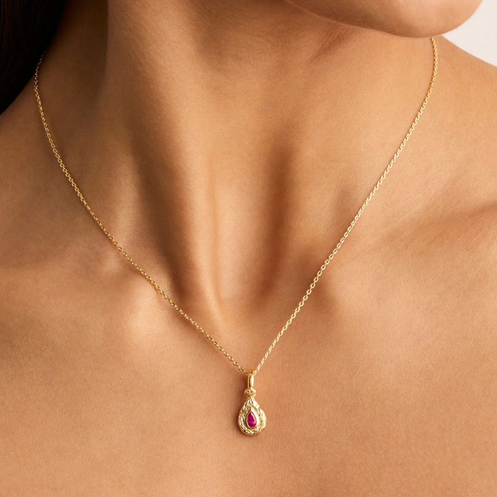 By Charlotte With Love Birthstone Annex Link Pendant - July/Ruby