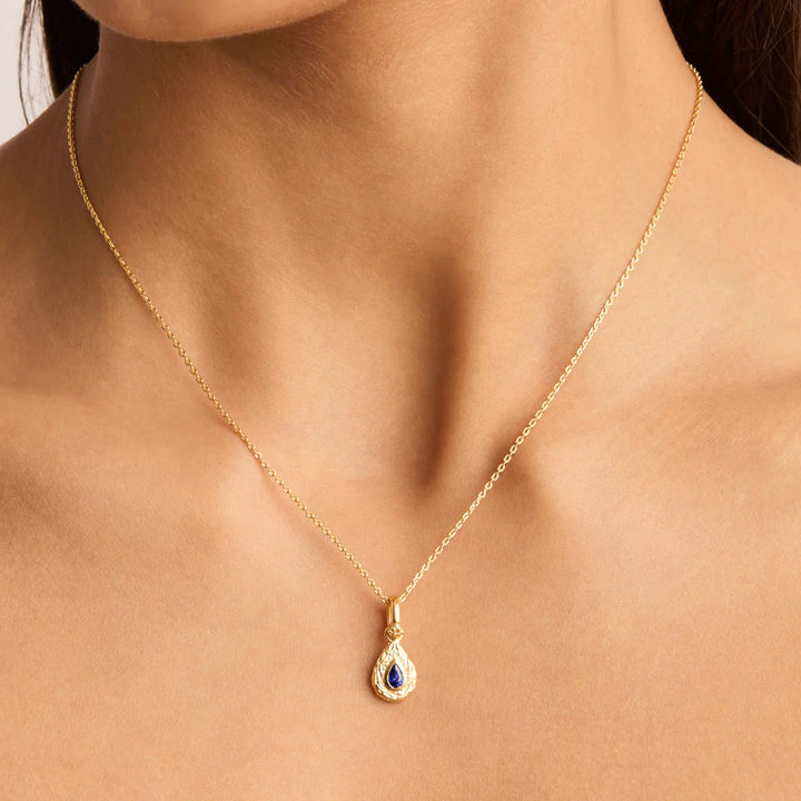 By Charlotte With Love Birthstone Annex Link Pendant - September/Sapphire - 18k Gold Vermeil